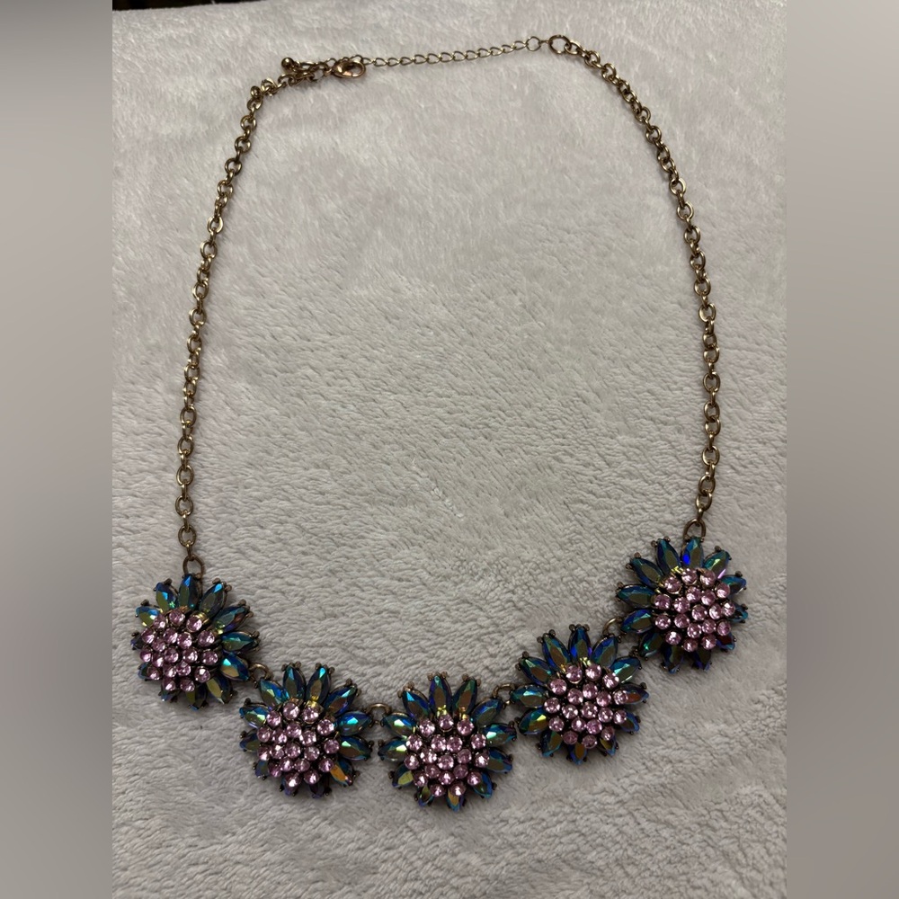 Elegant Vintage Costume Floral Necklace with Pink and Blue Accents-UNIQUE